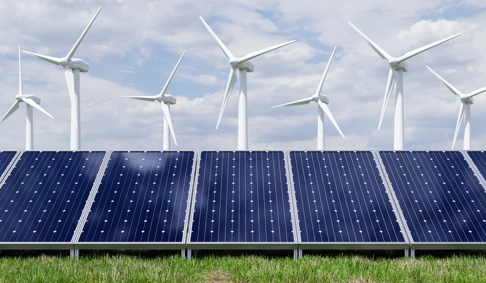 solar-panels-and-wind-turbine-on-the-blue-sky-back