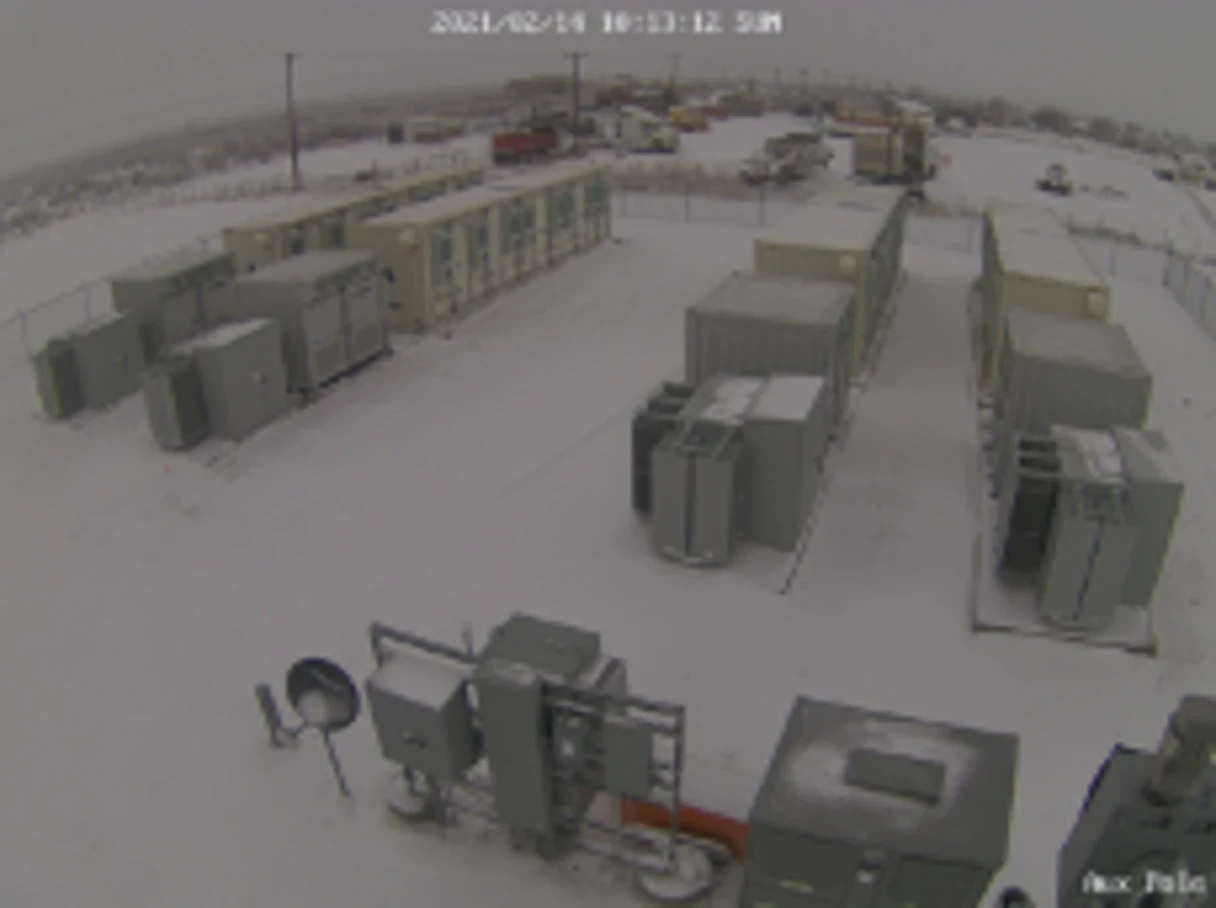 Camera footage of battery site during snowstorm