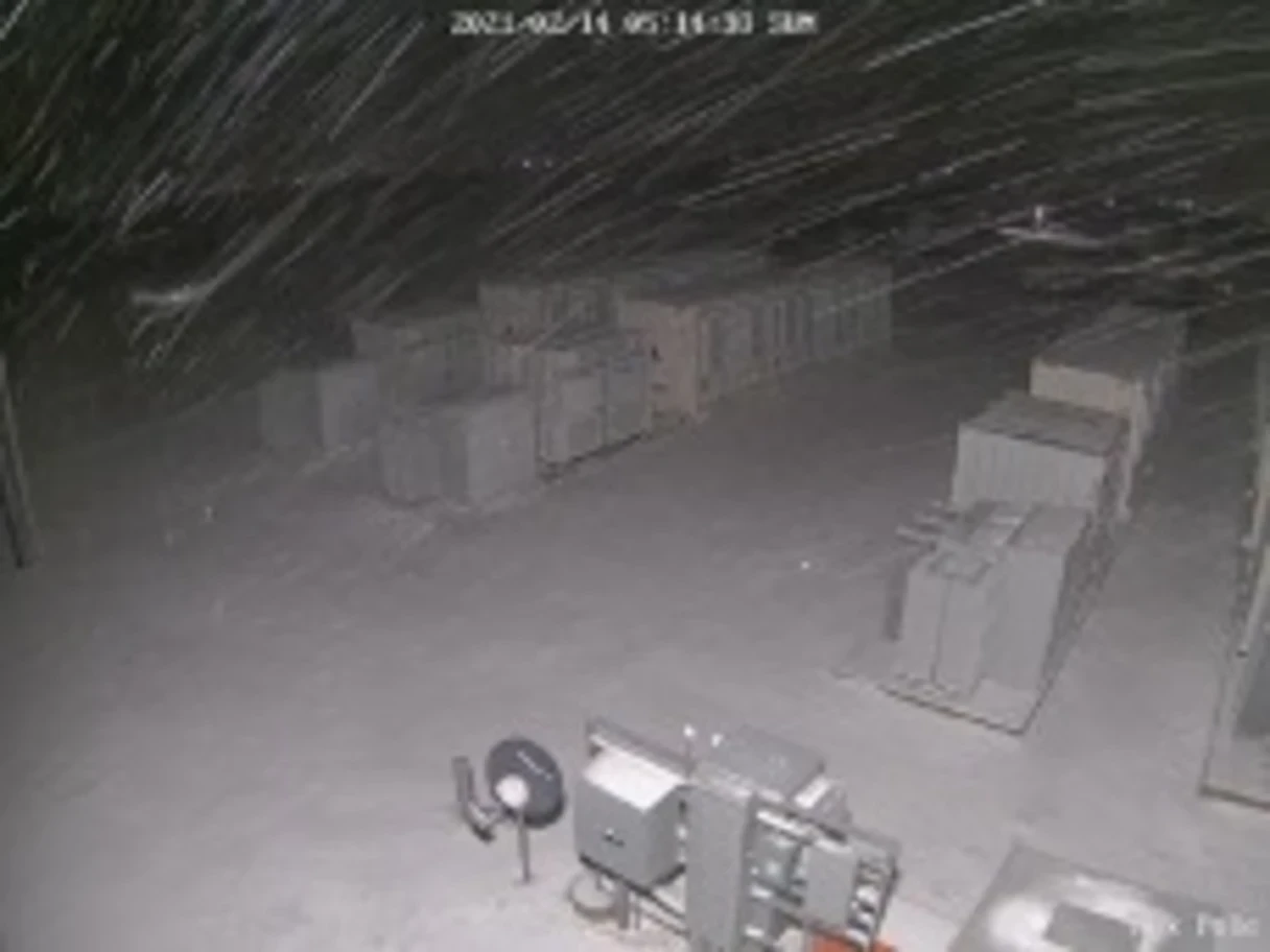 Camera footage of battery site during snowstorm